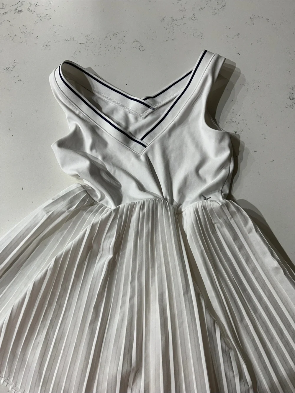 Old Navy White Pleated Tank Dress with Navy Trim